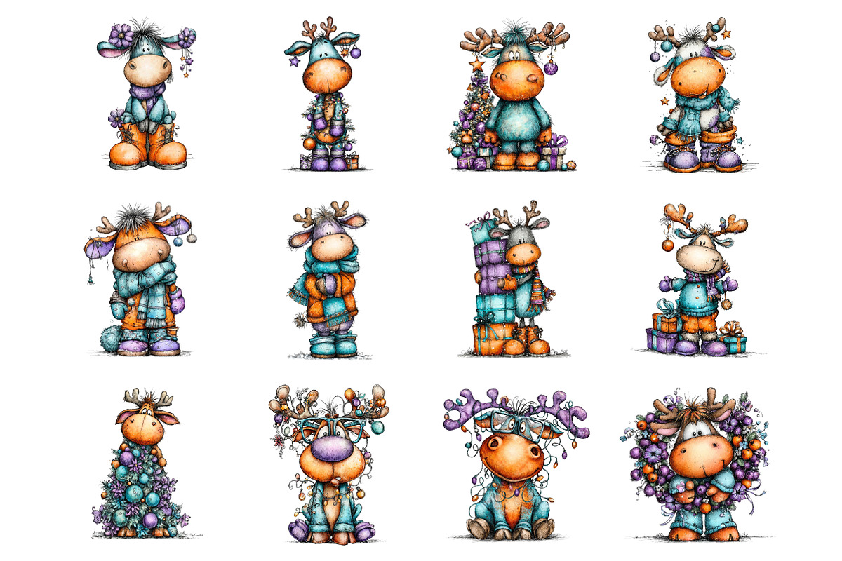 Funny Christmas Reindeer Clipart, an Illustration by SinaCreation (Photo 2 of 11)