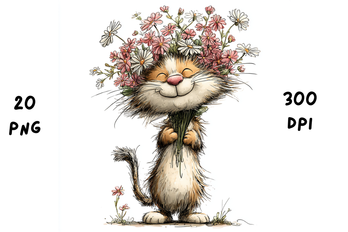 Whimsical Floral Cat Clipart, an Animal Illustration by GiraffeCreative (Photo 12 of 20)