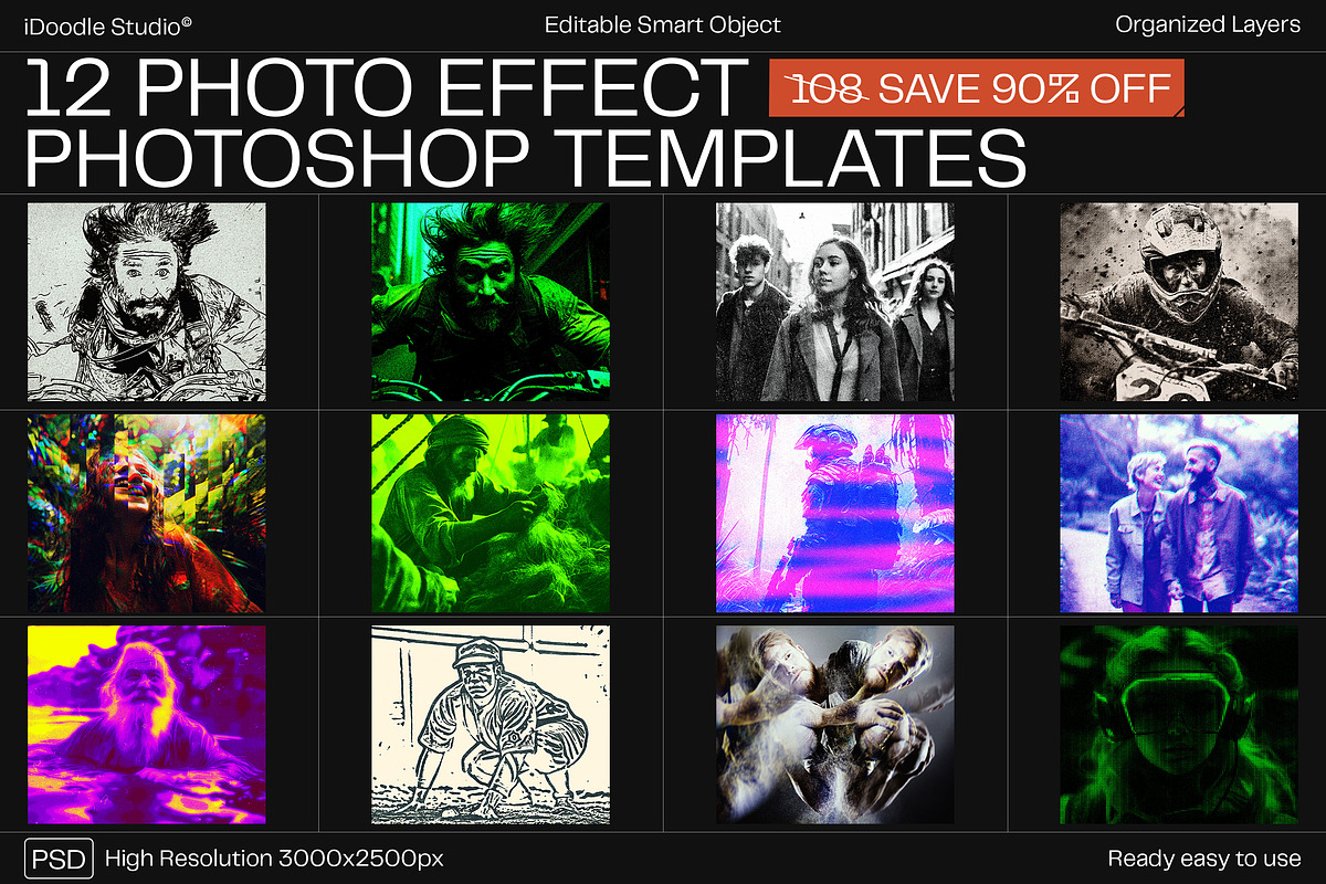 12 Photo Effect Templates, a Layer Style Add-On by iDoodle Studio (Photo 1 of 6)