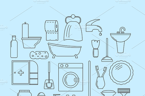 Set Of Line Icons. Bathroom Theme