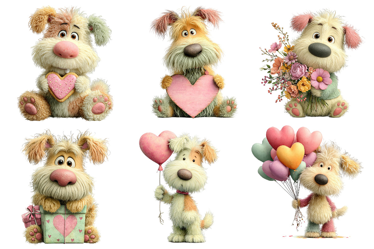Whimsical Valentine Fluffy Dog Clipa, an Illustration by Dream Creation (Photo 3 of 7)