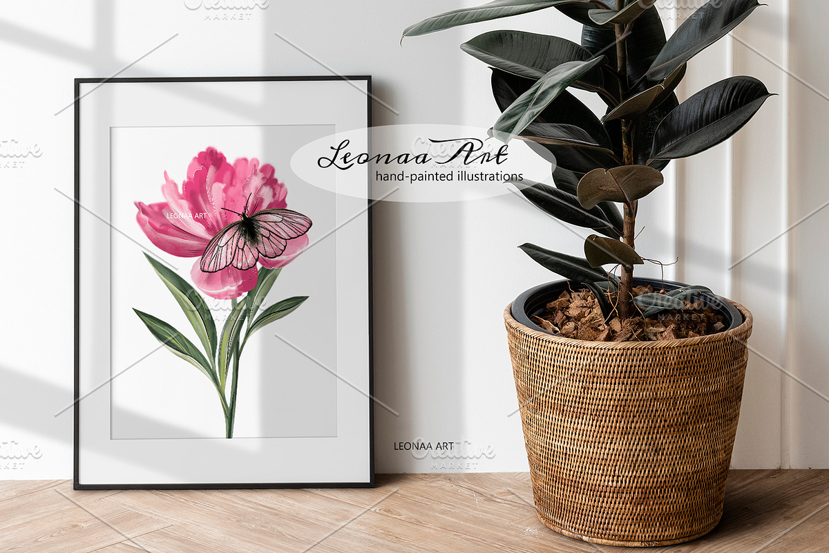 Peonies with Butterflies, an Illustration by Leonaa art (Photo 8 of 10)