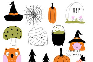 Fun Halloween Clip Art & Pattern Set