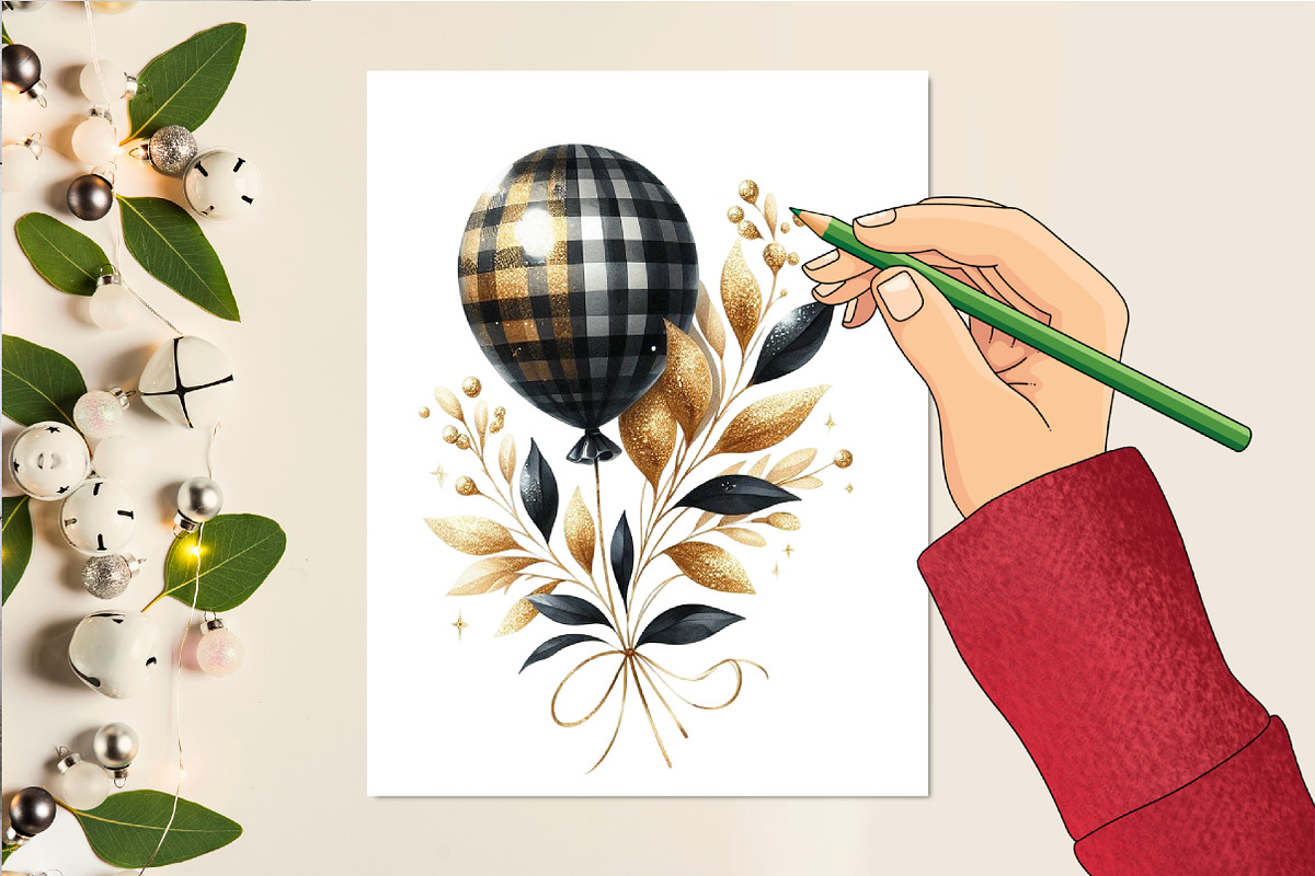 Glittery Plaid New Year Clipart, an Illustration by DreamCafeArt (Photo 5 of 6)