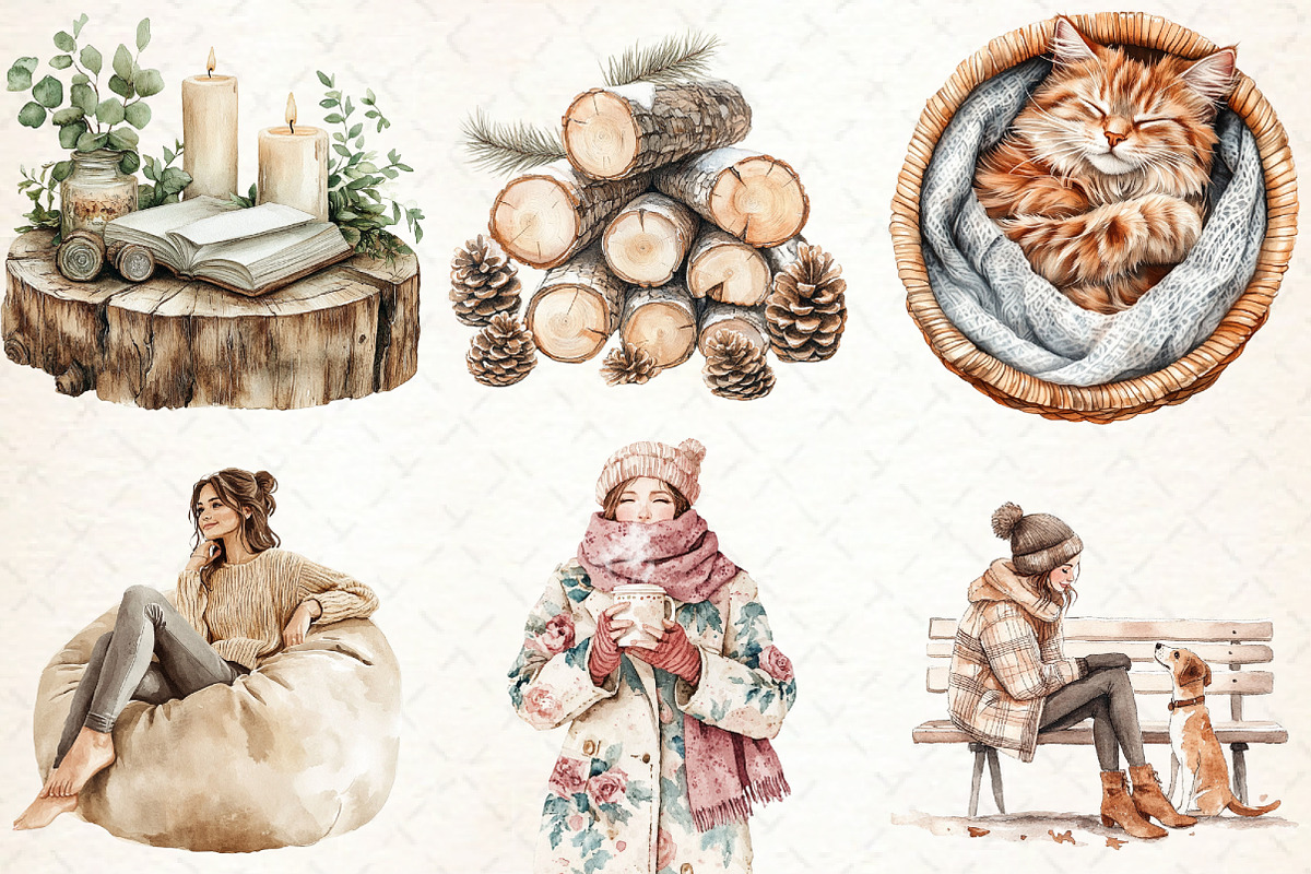 Watercolor Cozy Neutral Winter Clipa, an Illustration by Libby Wishes (Photo 5 of 9)