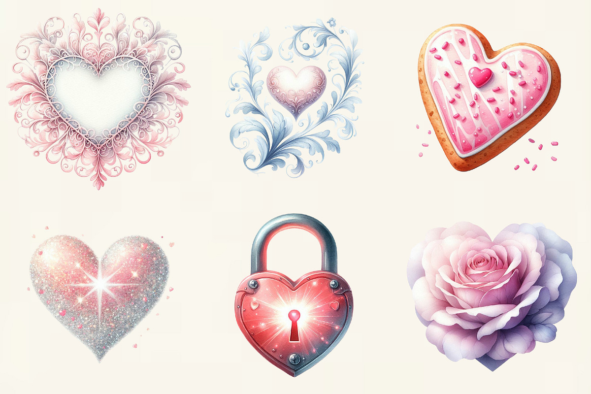 Watercolor Valentine Heart Clipart, an Illustration by DreamCafeArt (Photo 3 of 6)