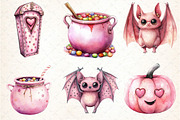 Cute Pink Halloween Clipart, an Illustration by DreamCafeArt (Thumbnail 4 of 5)