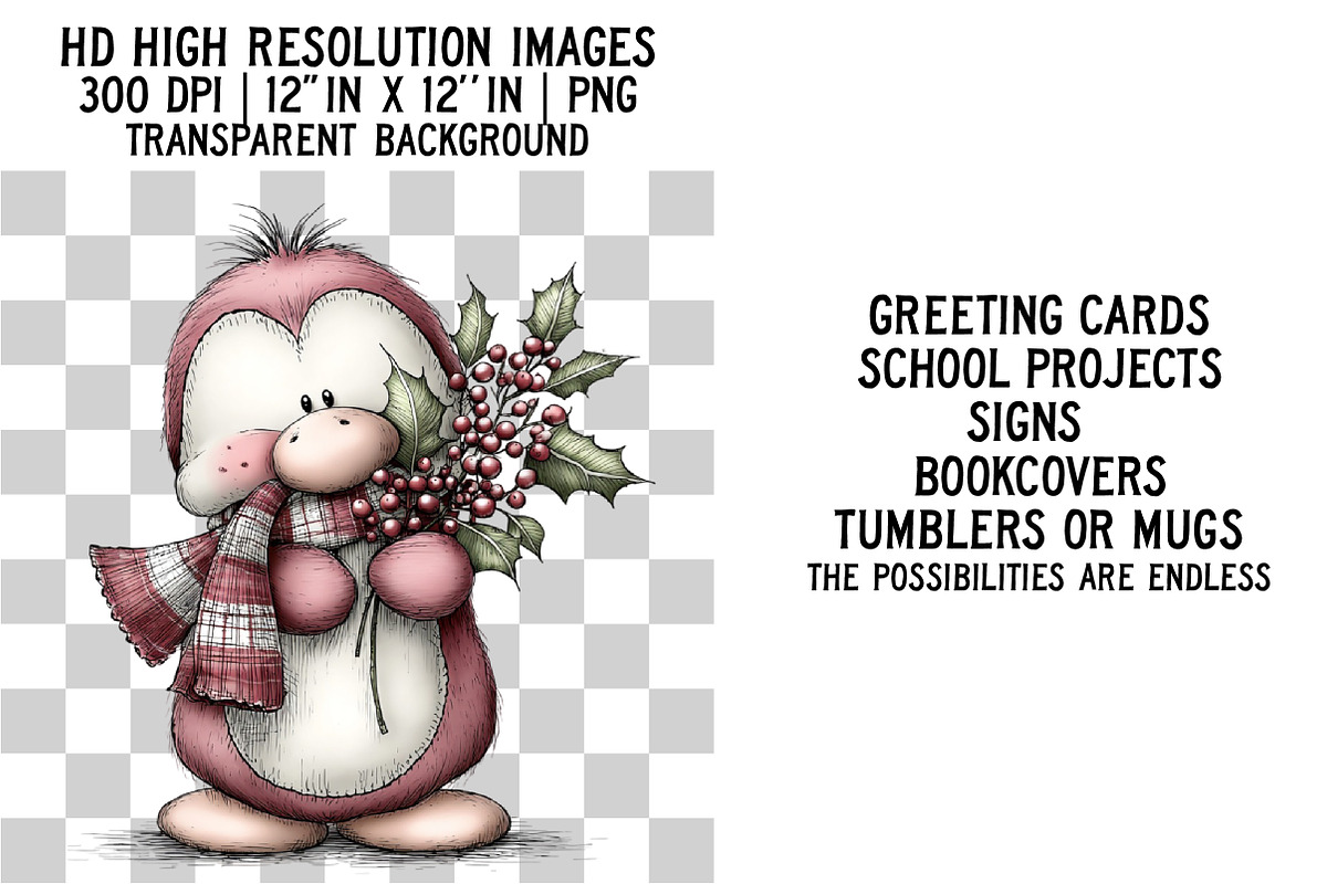 Quirky Christmas Penguin Clipart, an Illustration by Craft Nest (Photo 2 of 6)