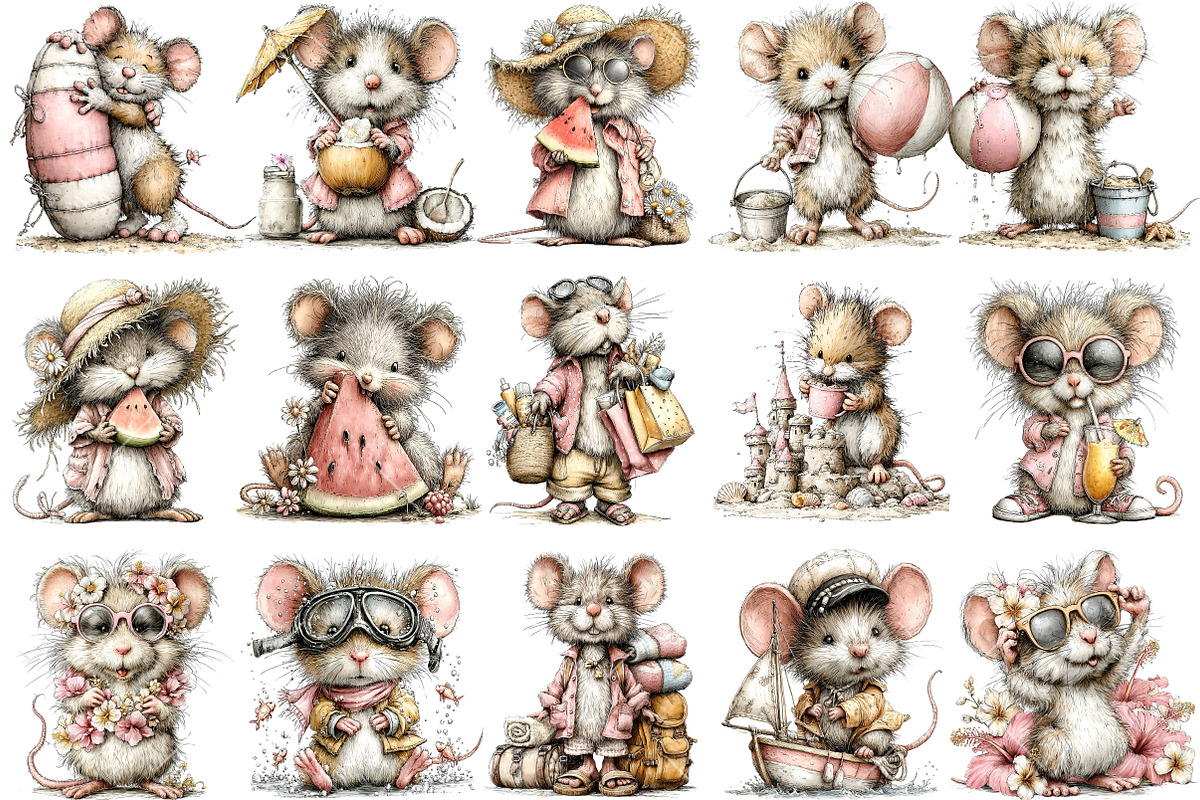 Beach Mouse PNG Clipart Bundle, a Seasonal Illustration by OK Design (Photo 3 of 6)