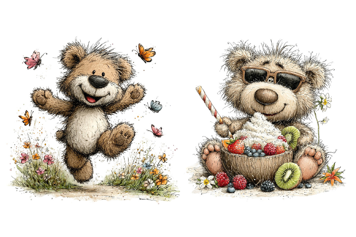 Whimsical Summer Teddy Bear Clipart, an Illustration by Dream Creation (Photo 7 of 7)