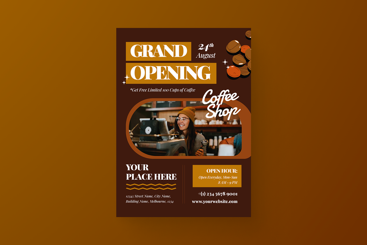 Grand Opening Coffee Shop Flyer, a Flyer Template by MMPixelCraft (Photo 6 of 6)