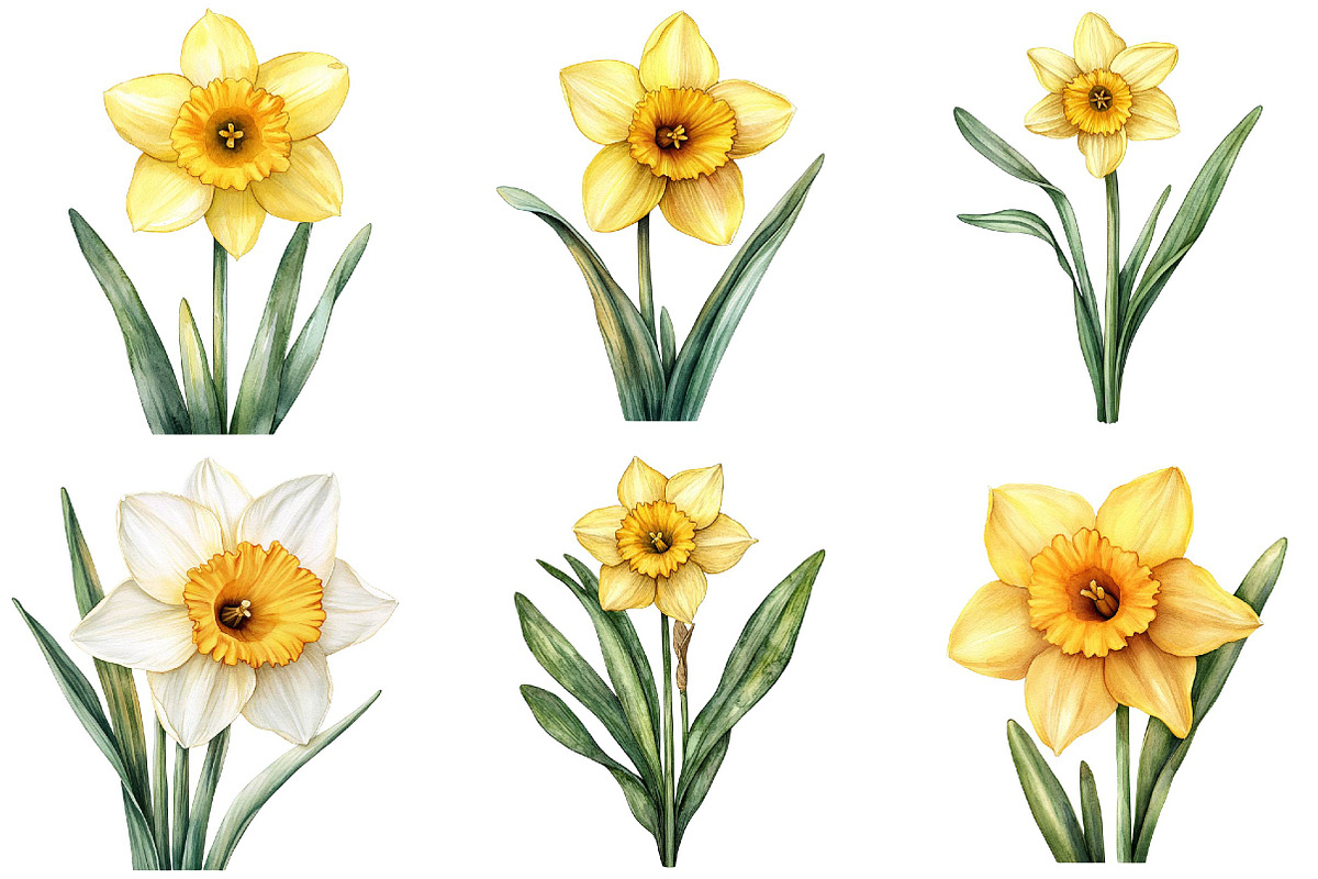 Watercolor Daffodil Flower Clipart, an Illustration by DreamPrint404 (Photo 2 of 7)
