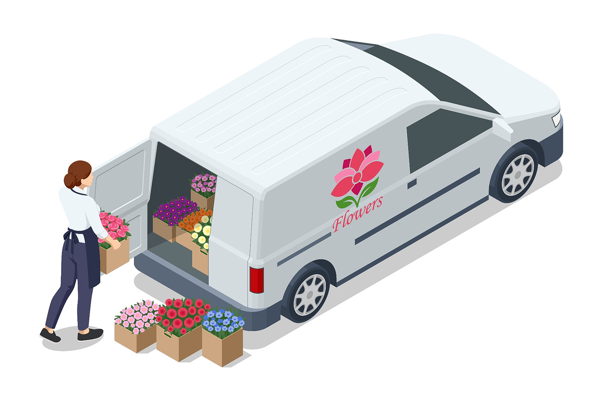 Florist with flower box and delivery, a Transportation Illustration by Golden Sikorka (Photo 3 of 3)