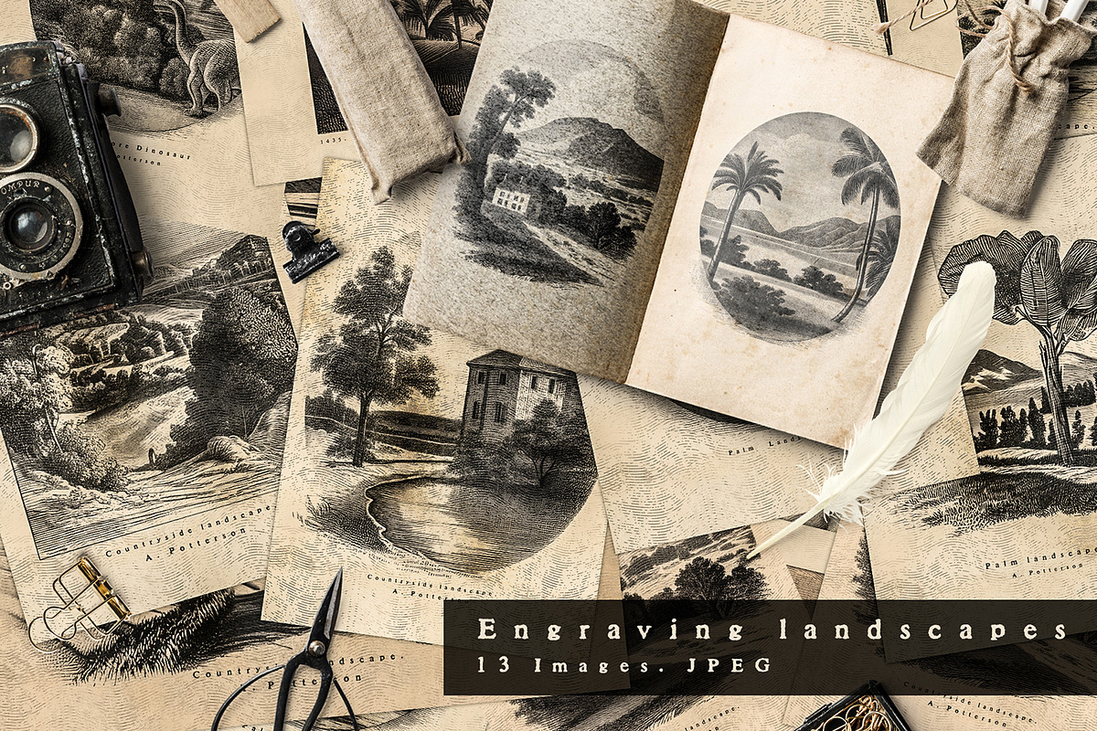 VINTAGE ENGRAVING LANDSCAPES, an Illustration by Luna Dreams (Photo 1 of 6)