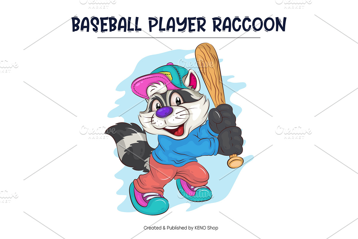 Set of Cartoon Raccoons 03. T-Shirt., an Animal Illustration by KENO Mascots (Photo 2 of 15)