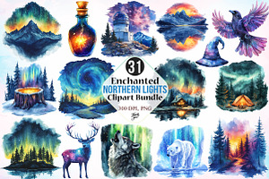 Enchanted Northern Lights Clipart, an Illustration by Canvas Craft