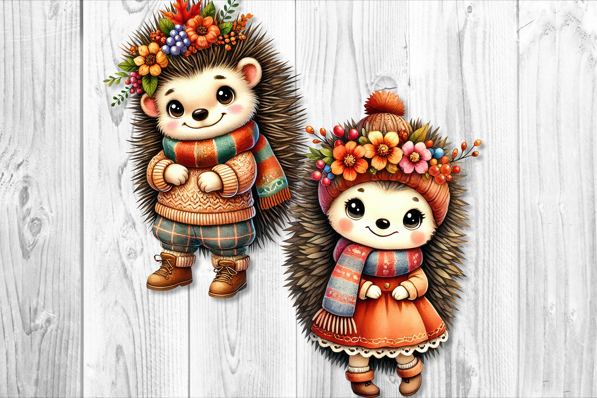 Cute Autumn Hedgehog Clipart Set, a Seasonal Illustration by V Design Creator (Photo 4 of 9)