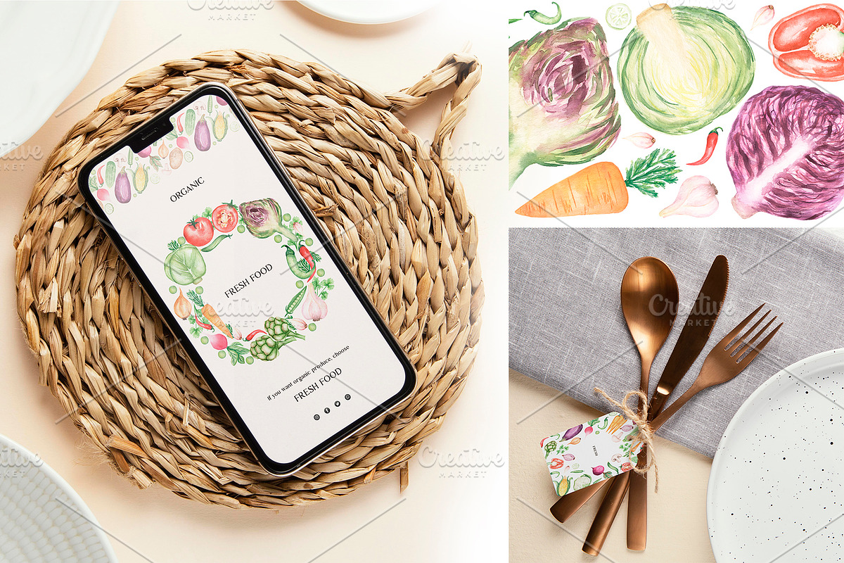 Watercolor Vegetables Collection, a Food Illustration by MayaNavits (Photo 2 of 12)