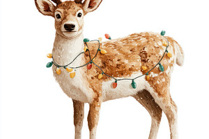 Cute reindeer standing in snow wrapped with colorful Christmas s, a Nature Photo by José Manuel Gelpi
