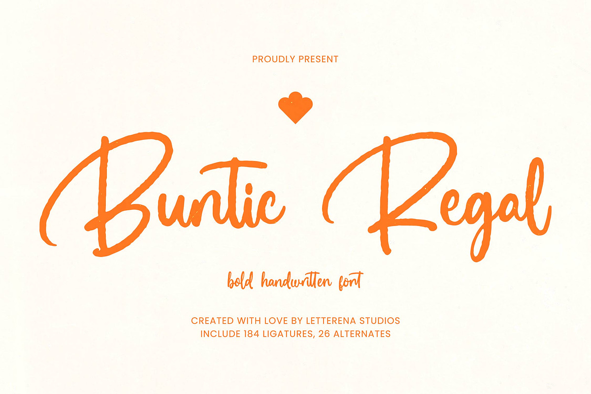 Buntic Regal Bold Handwritten Font, a Script Font by Letterena Studios Script (Photo 1 of 20)