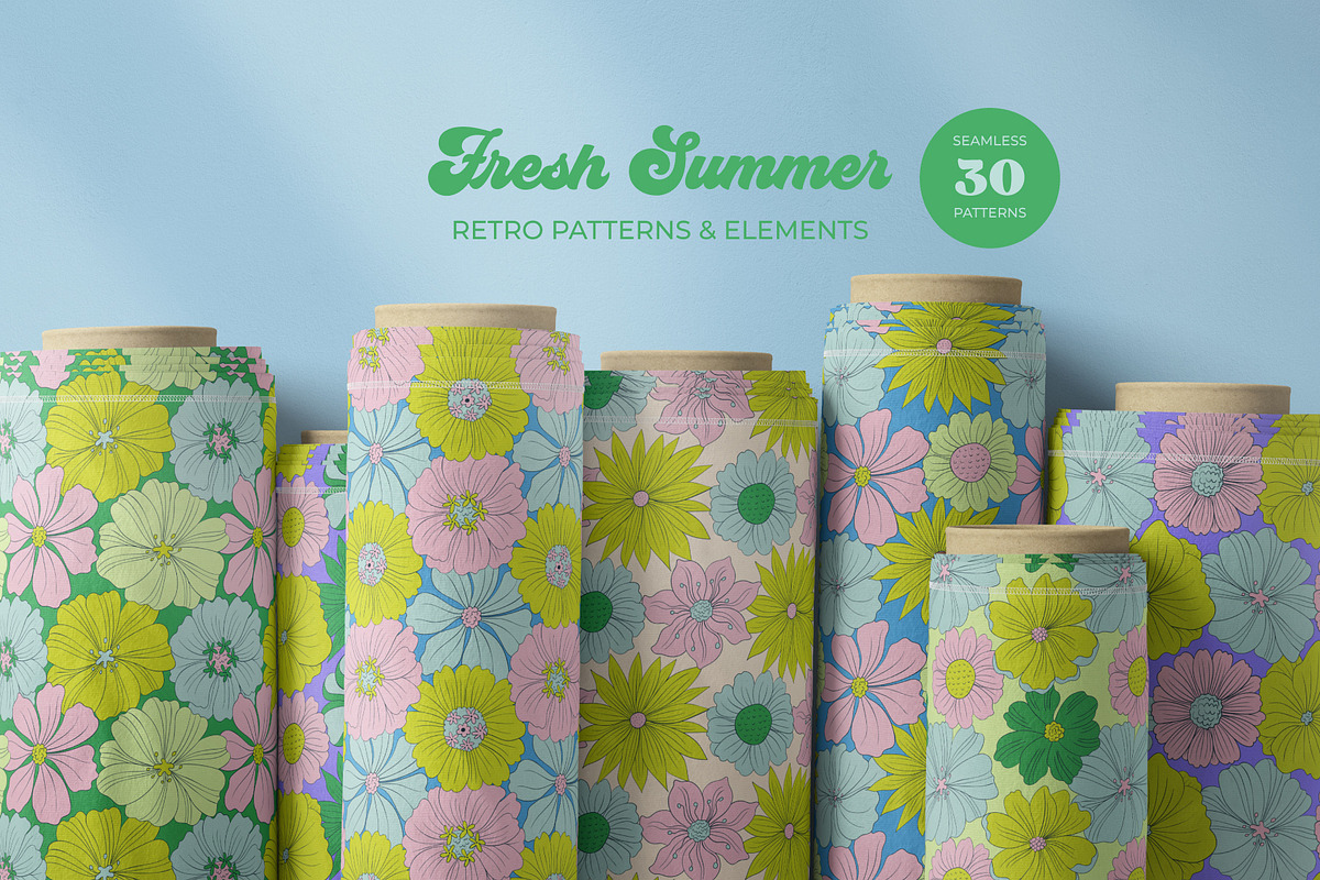Fresh Summer Retro Floral Patterns, a Pattern Graphic by Tiger and Flower (Photo 1 of 20)