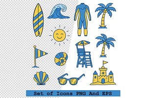 Set of surfing icons in hand drawn, an Icon by one-touch