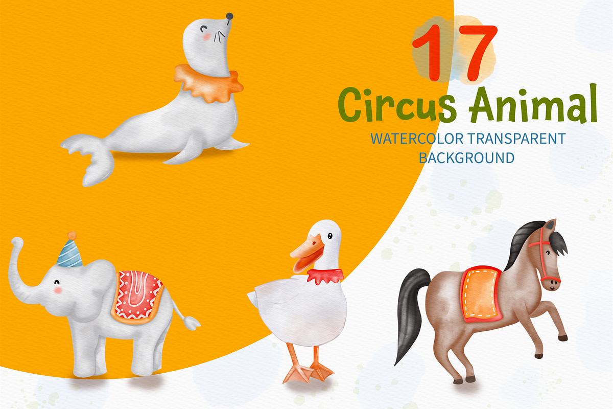 Watercolor Circus Clipart, Animals, an Animal Illustration by Apixsala (Photo 6 of 14)