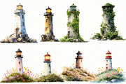 Watercolor Summer lighthouse clipart, an Illustration by Designworld (Thumbnail 2 of 7)