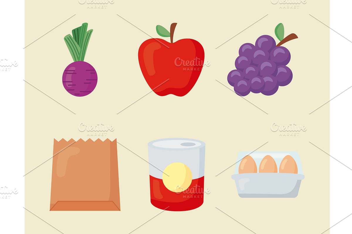 six groceries icons, a Food Illustration by studiogstock
