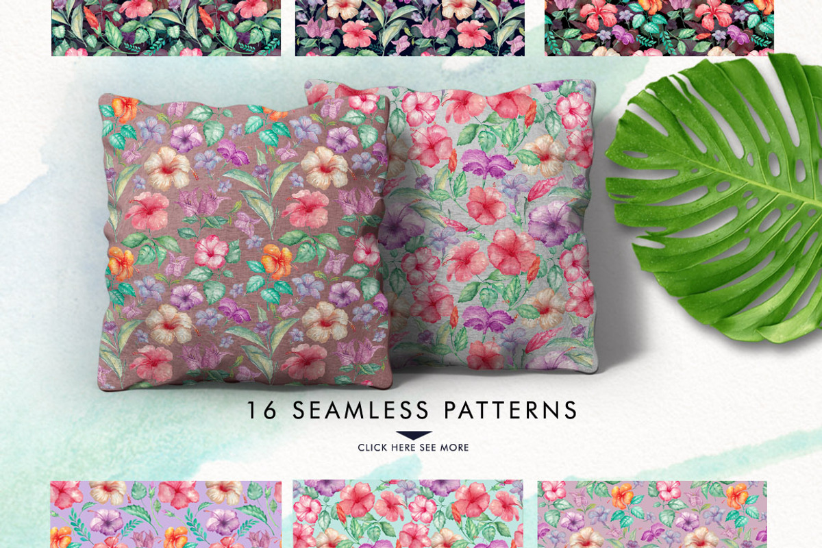 Watercolor Hibiscus Flowers, a Decorative Illustration by Graphobia (Photo 8 of 9)