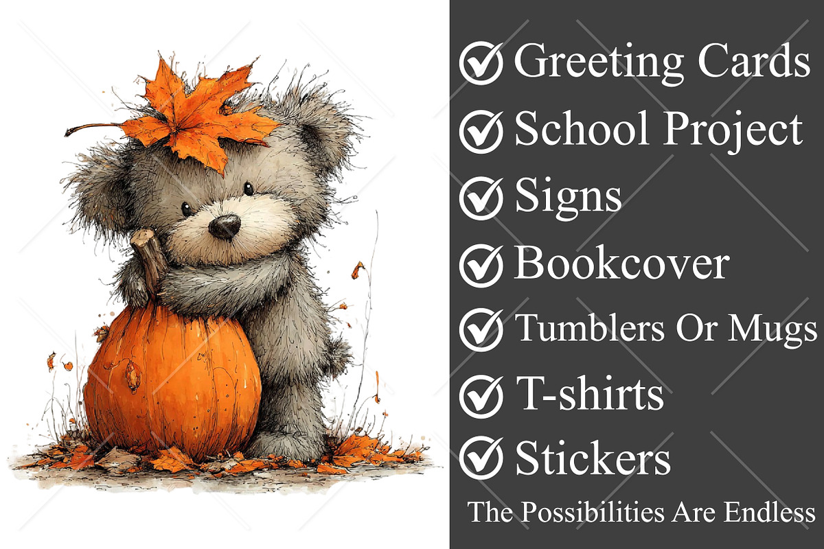 Whimsical Teddy Bear Fall Clipart, a Seasonal Illustration by Canvas Craft (Photo 3 of 10)
