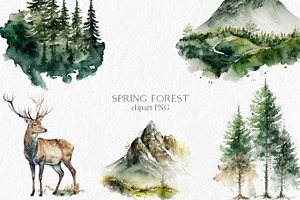 Spring Forest Watercolor Clipart PNG