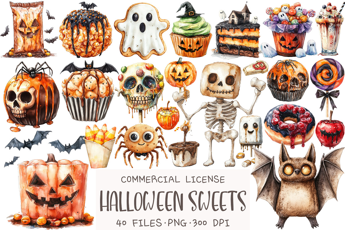 Watercolor Halloween Sweets Clipart, an Illustration by OK Design (Photo 1 of 5)
