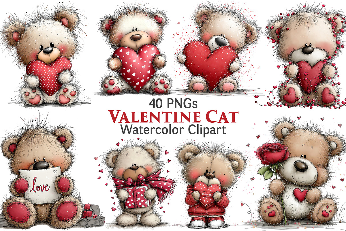 Valentine Cat Clipart, an Illustration by Pixels.Craft (Photo 2 of 5)