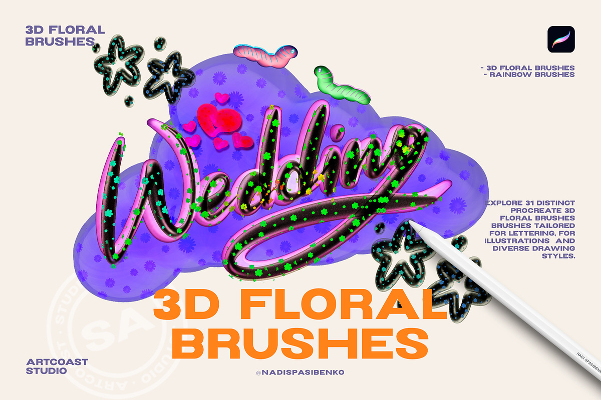 Procreate 3D Floral Brushes, a Brush Add-On by Spasibenko Art