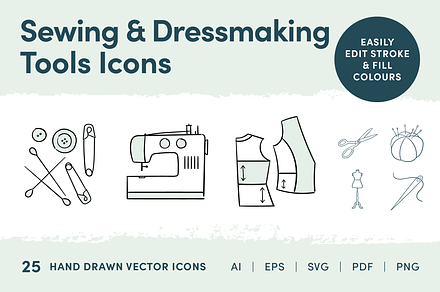 Sewing & Dressmaking Tools Icons