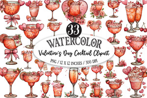 Valentine's Day Cocktail Clipart, an Illustration by Designking