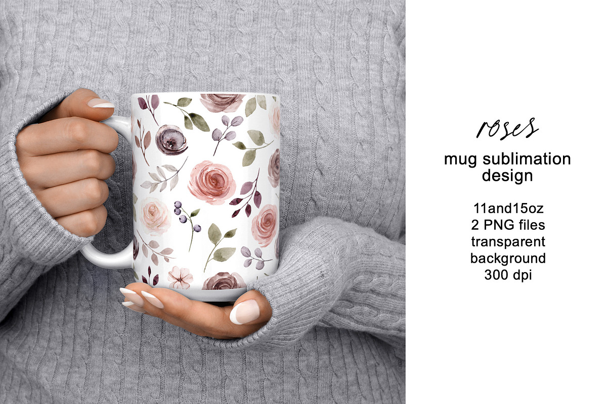 Mug sublimation design flowers roses, a Pattern Graphic by Larisa Maslova (Photo 1 of 3)