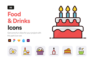 Food and Drinks Icons, a Duotone Icon by Brickclay