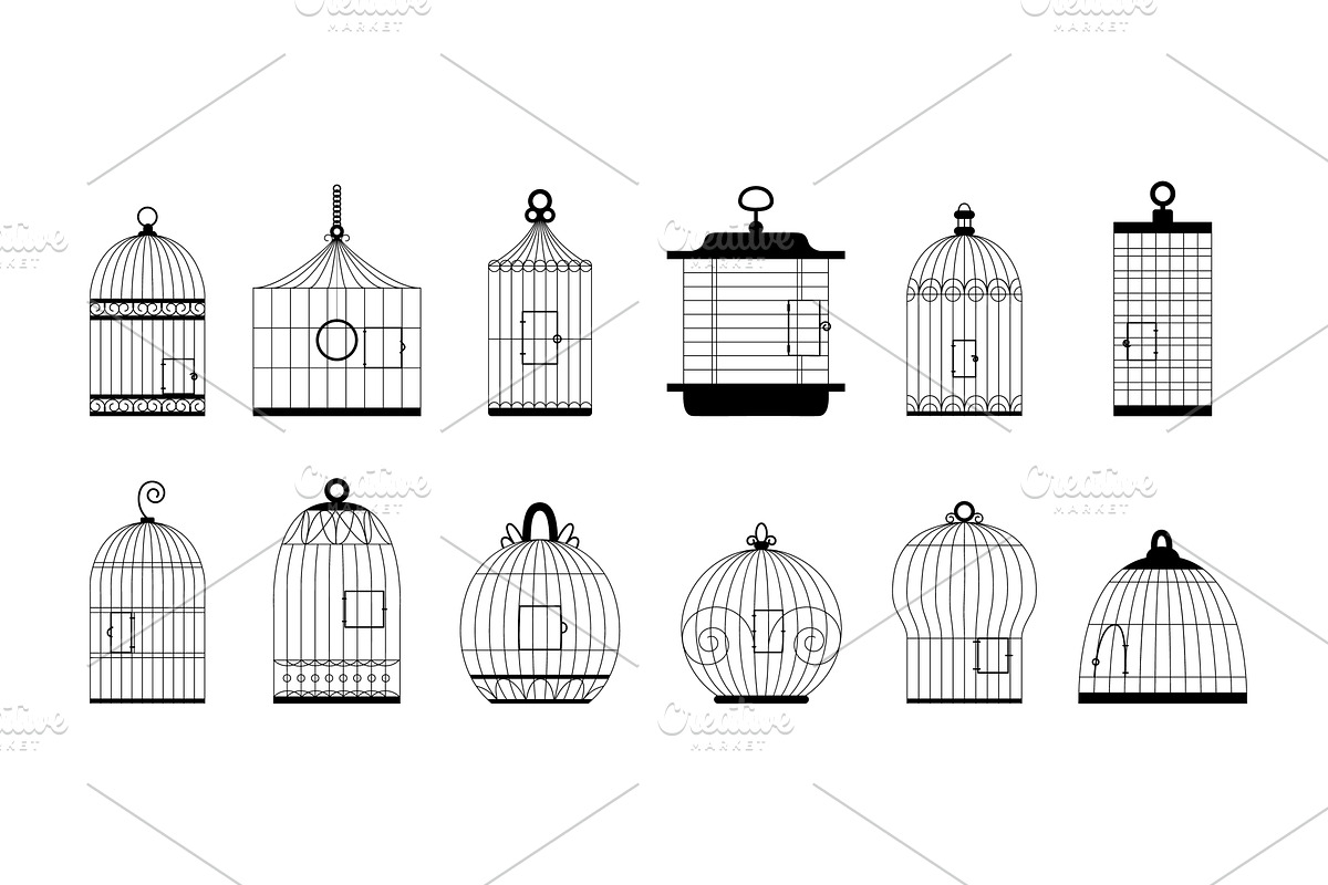 Black cages set. Cage for birds, an Animal Illustration by LadadikArt