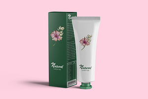 Cosmetic Cream Tube & Box Mockup