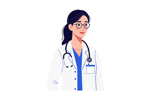 A confident female doctor in a white, an Illustration by designvectx