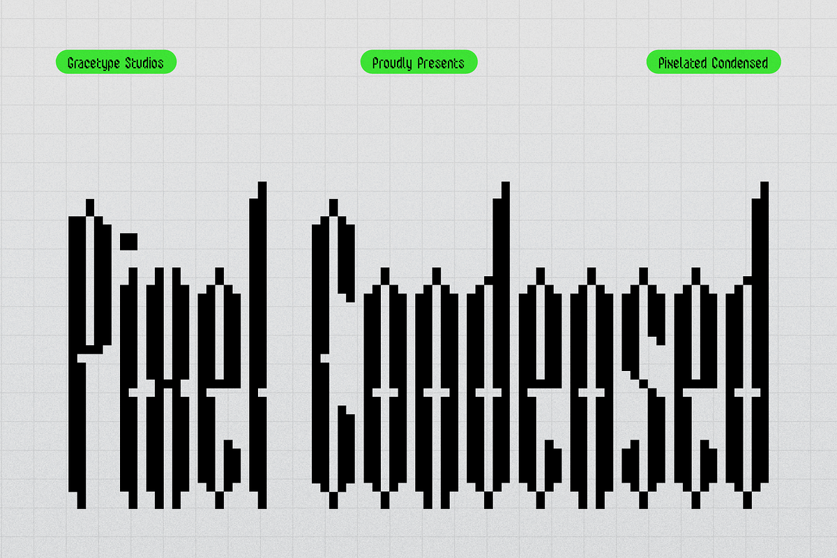 Pixel Condensed Pixelated Condensed, a Handwritten Font by gracetype_studio (Photo 1 of 12)