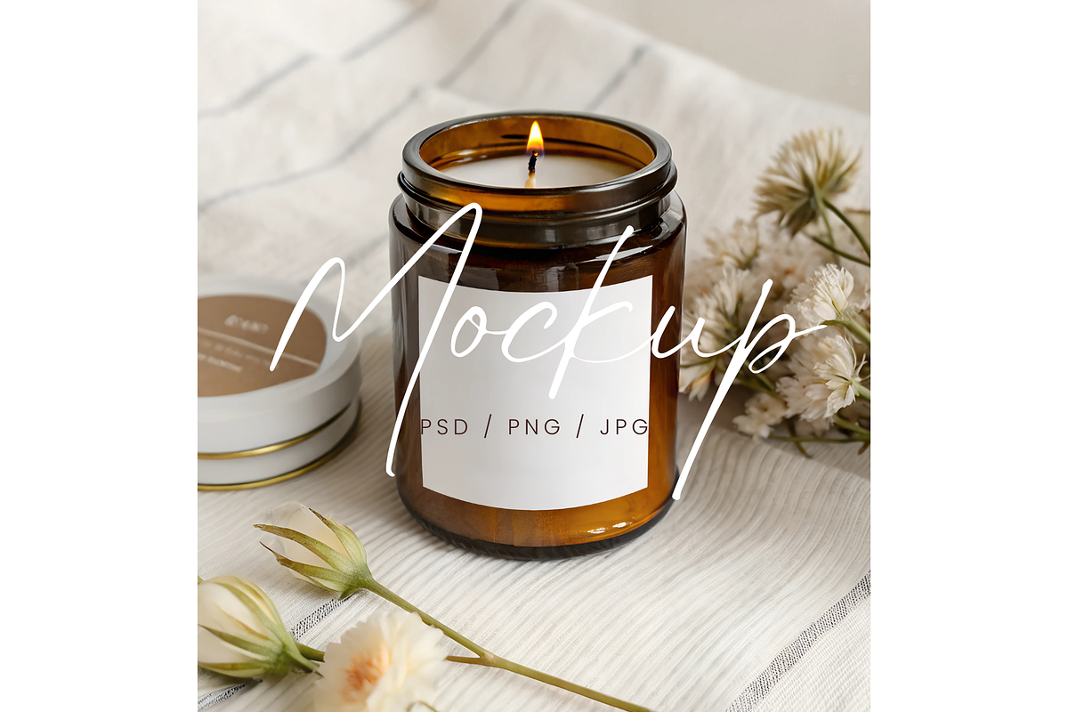 Amber Glass Candle Mockup, a Product Mockup by TatiMockup (Photo 1 of 3)