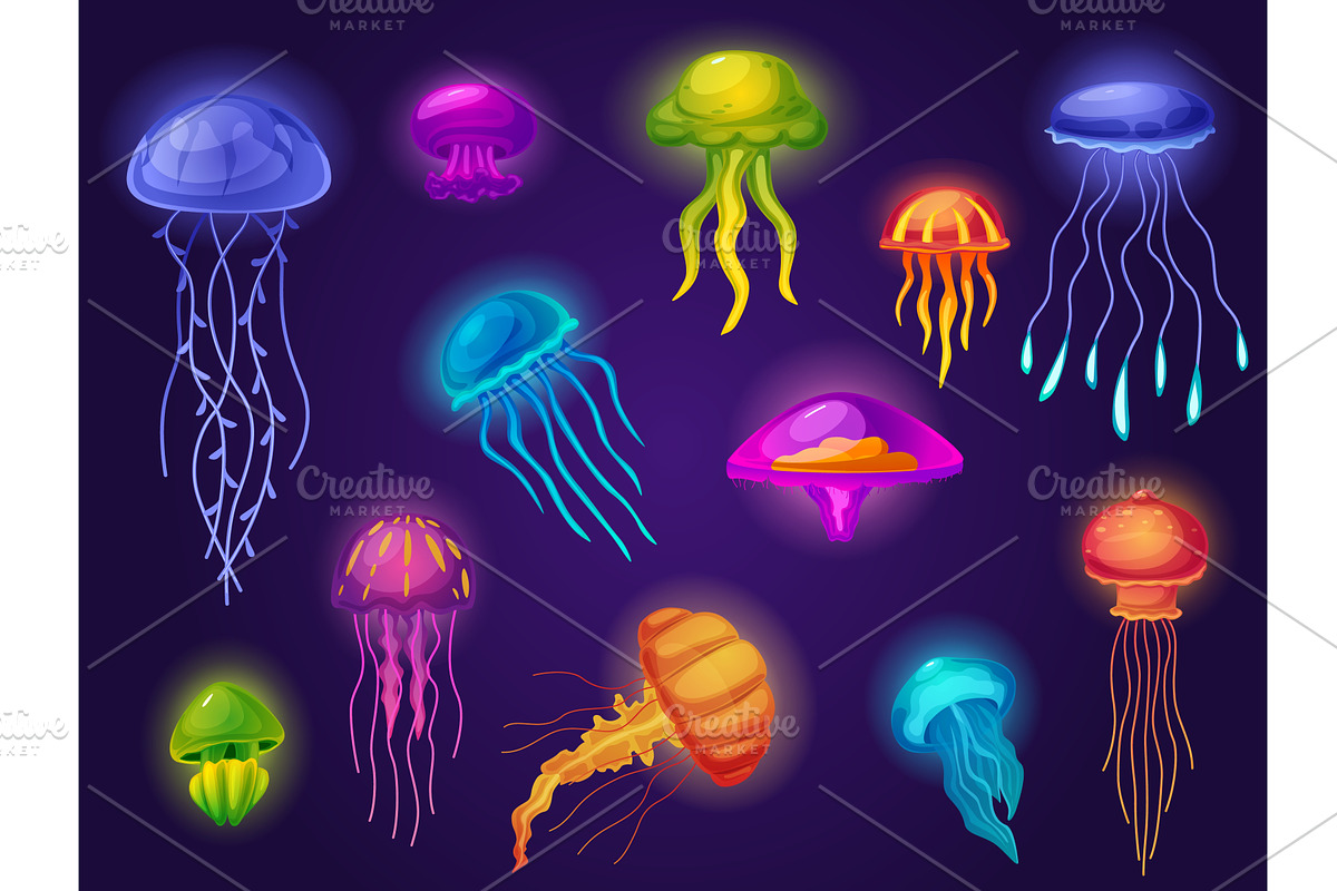 Cartoon color jellyfish. Underwater, an Animal Illustration by LadadikArt