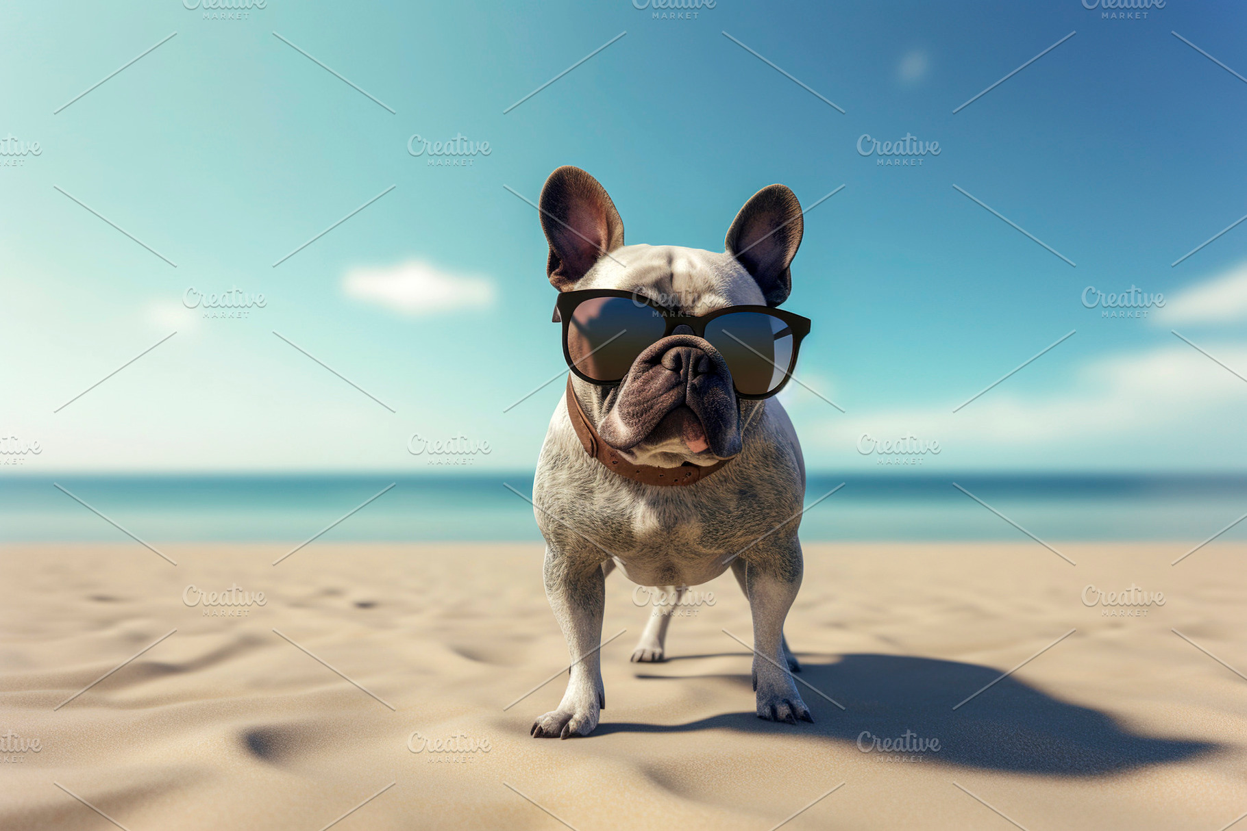 Bulldog dog sitting on the sand at, an Animal Photo by huertas19