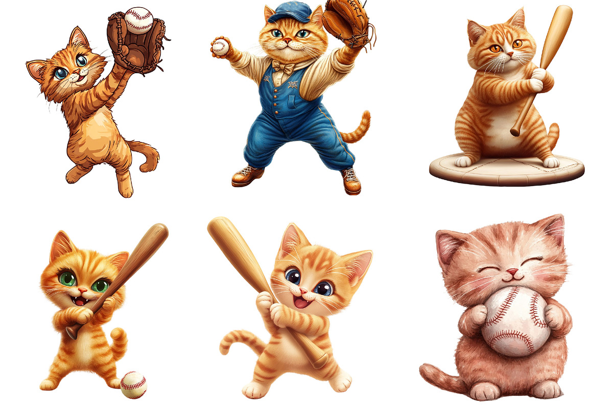 Cat Baseball Clipart, an Illustration by Designking (Photo 3 of 5)