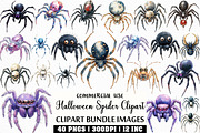 Watercolor Halloween Spider Clipart, an Illustration by Craft Nest (Thumbnail 1 of 6)