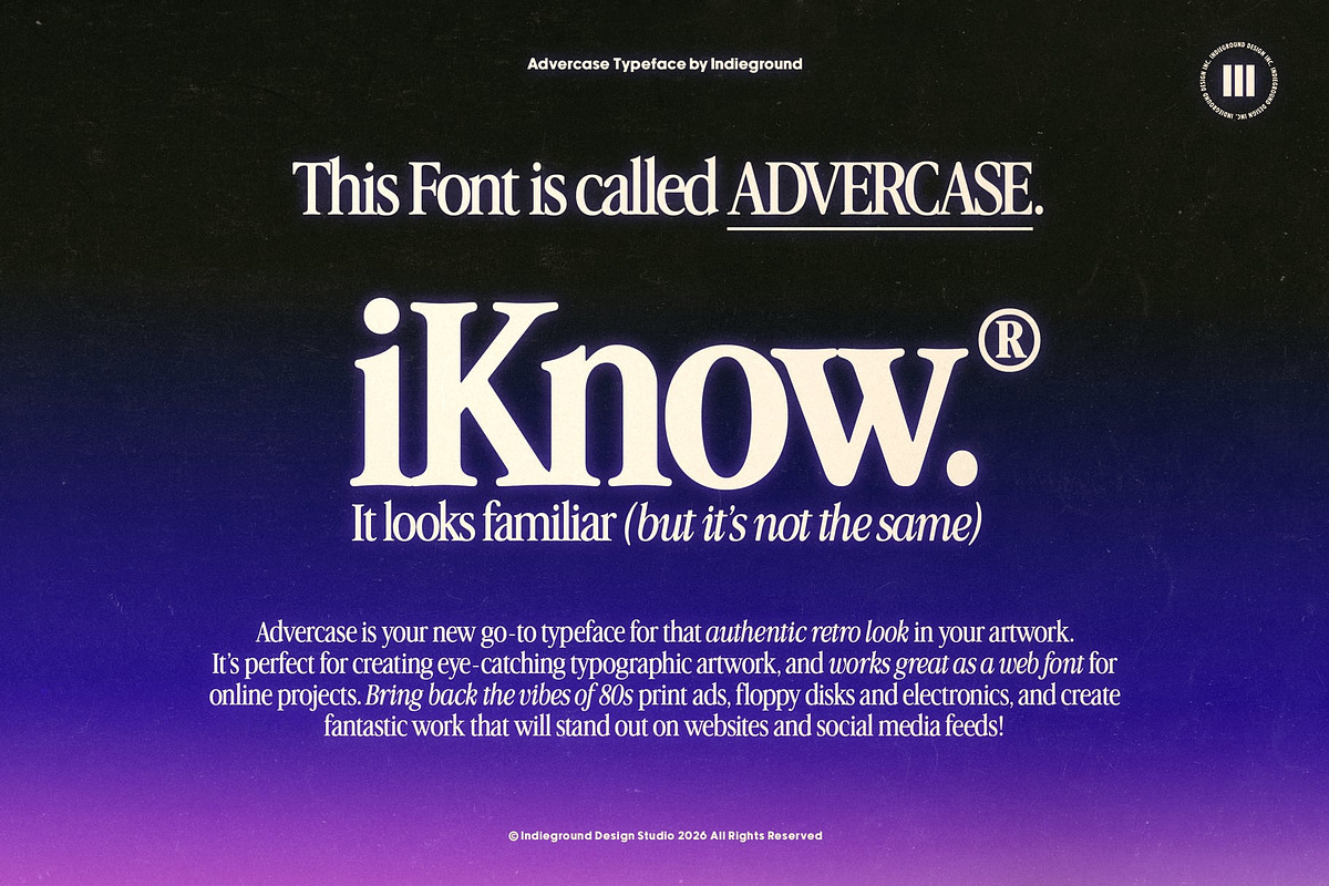 Advercase Font, a Serif Font by Indieground Design Inc. (Photo 3 of 10)