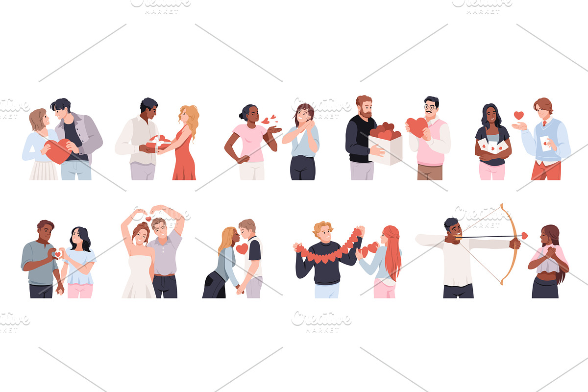 Romantic people with hearts. Funny, a Person Illustration by YummyBuum